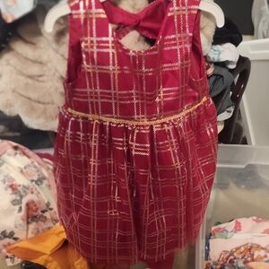 Sz 4T Red Plaid Dress with Gold & Silver Accents